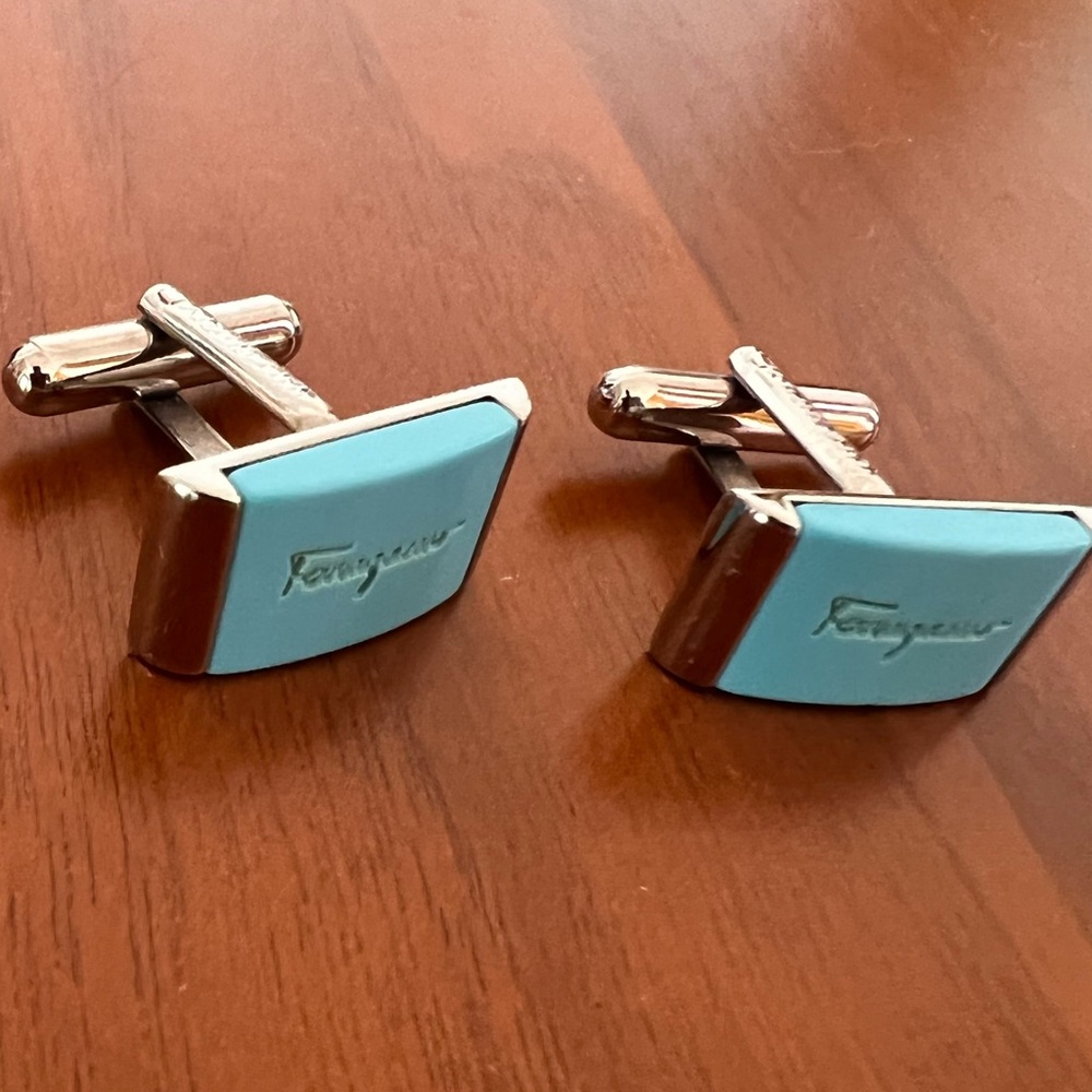 Blue enamel Ferragamo cuff links